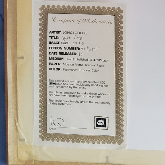 : Long Looi Lee Limited Edition 31/325 hand embellished lithograph just sing - Picture 3 of 16